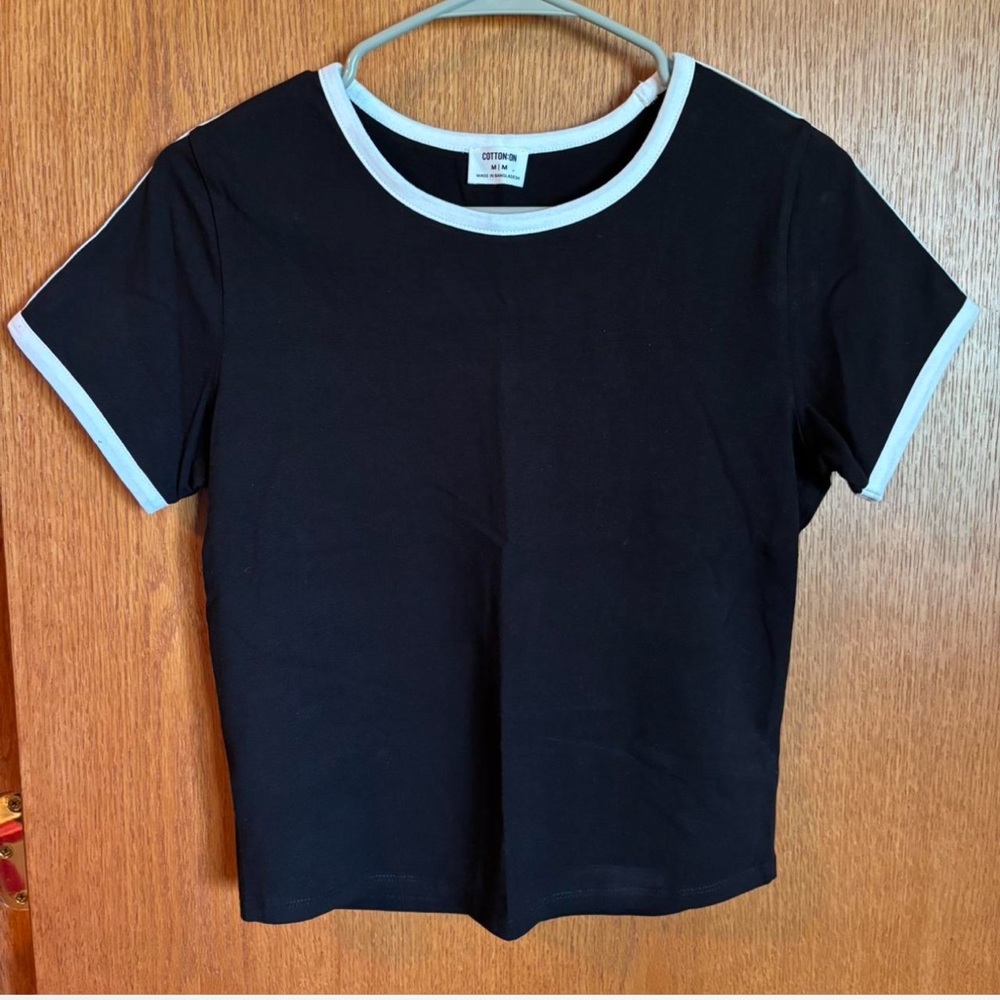 Cotton On Black Tee with White Accents